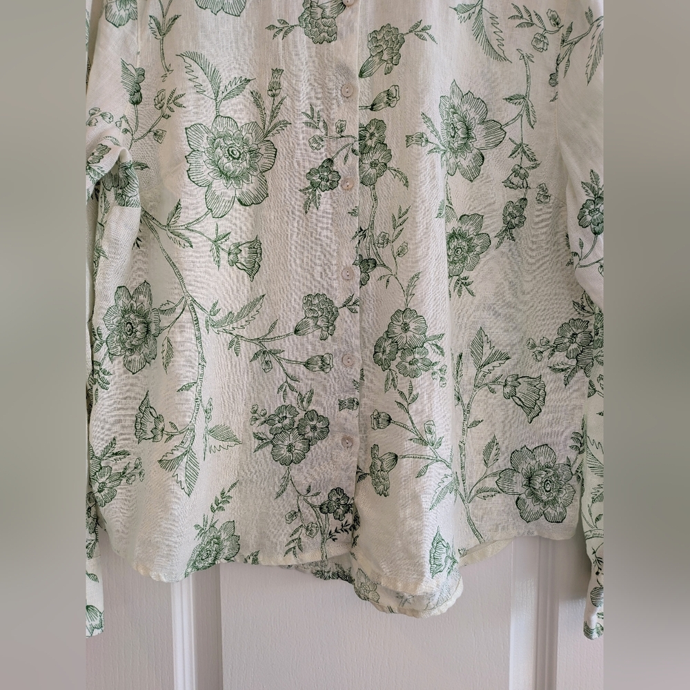 Joie Linen Green Floral White Women's Button Down Shirt Size L NWT Resort Beach - Picture 3 of 16